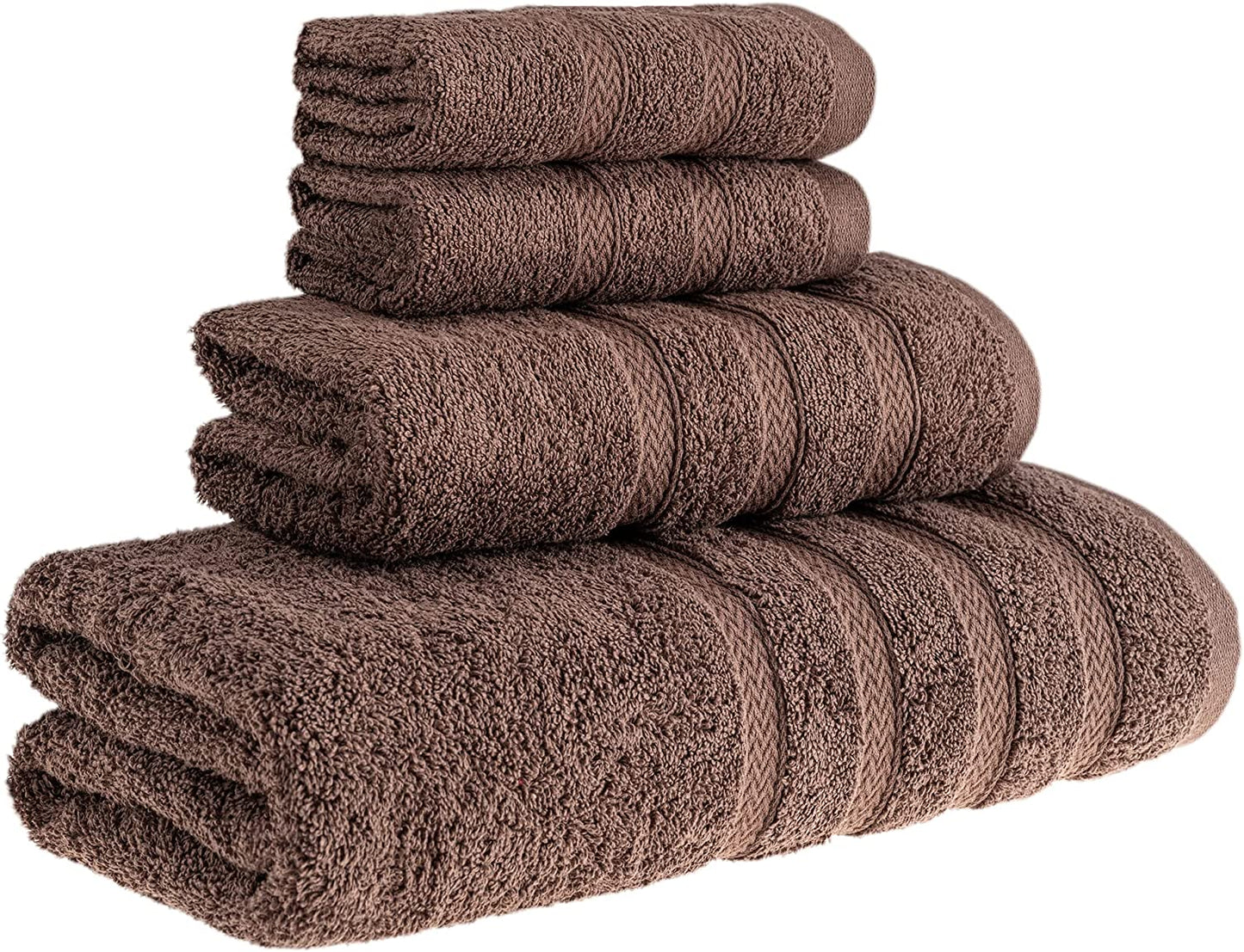 HALLEY Decorative Turkish Towels Set, 4 Pieces - Highly Absorbent & Fade Resistant Fabric, 100% Cotton - 1 Bath Towels, 1 Hand Towels, 2 Washcloths - Brown