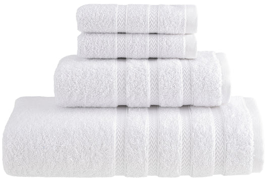 HALLEY Decorative Turkish Towels Set, 4 Pieces - Highly Absorbent & Fade Resistant Fabric, 100% Cotton - 1 Bath Towels, 1 Hand Towels, 2 Washcloths - White