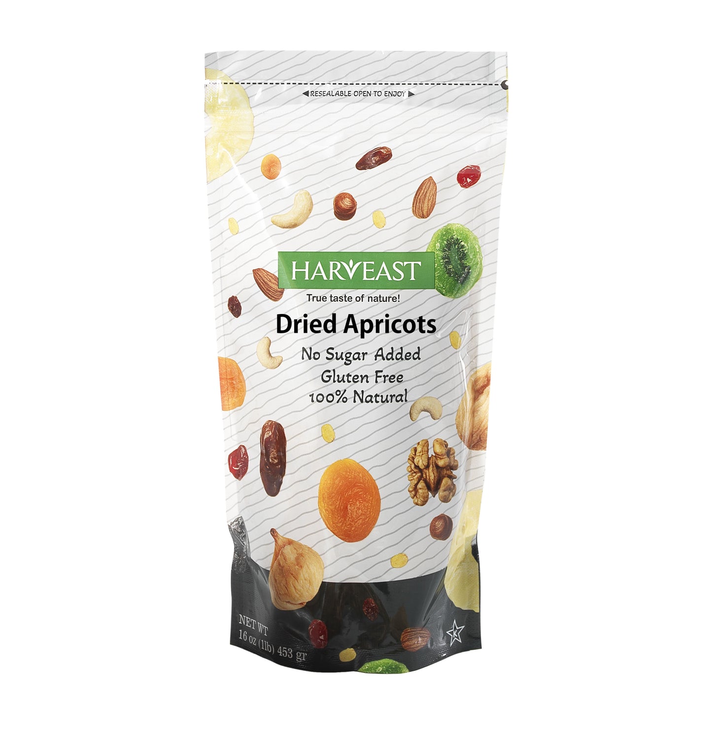 HARVEAST Dried Apricots - Turkish Gourmet Dried Jumbo Apricots, No Sugar Added, Gluten Free, Kosher, 100% Natural β Sweet & Fresh Dehydrated Apricots Vegan Snack in Resalable Bag (1 Lb)