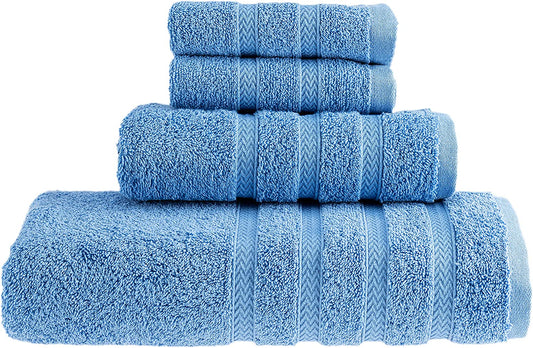 HALLEY Decorative Turkish Towels Set, 4 Pieces - Highly Absorbent & Fade Resistant Fabric, 100% Cotton - 1 Bath Towels, 1 Hand Towels, 2 Washcloths - Blue