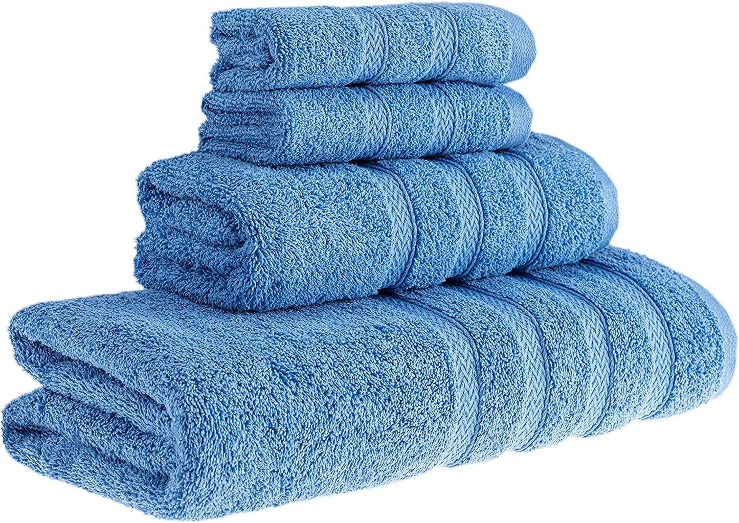 HALLEY Decorative Turkish Towels Set, 4 Pieces - Highly Absorbent & Fade Resistant Fabric, 100% Cotton - 1 Bath Towels, 1 Hand Towels, 2 Washcloths - Blue