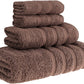 HALLEY Decorative Turkish Towels Set, 4 Pieces - Highly Absorbent & Fade Resistant Fabric, 100% Cotton - 1 Bath Towels, 1 Hand Towels, 2 Washcloths - Brown