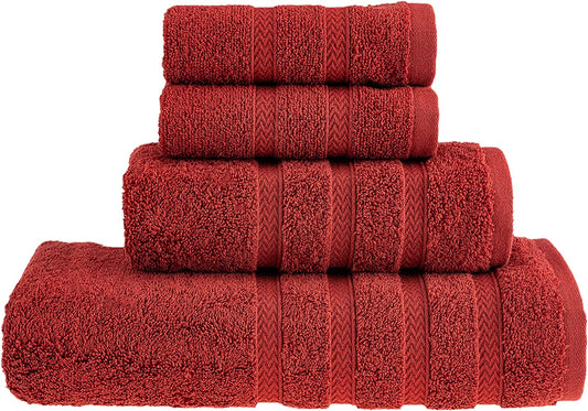 HALLEY Decorative Turkish Towels Set, 4 Pieces - Highly Absorbent & Fade Resistant Fabric, 100% Cotton - 1 Bath Towels, 1 Hand Towels, 2 Washcloths - Red
