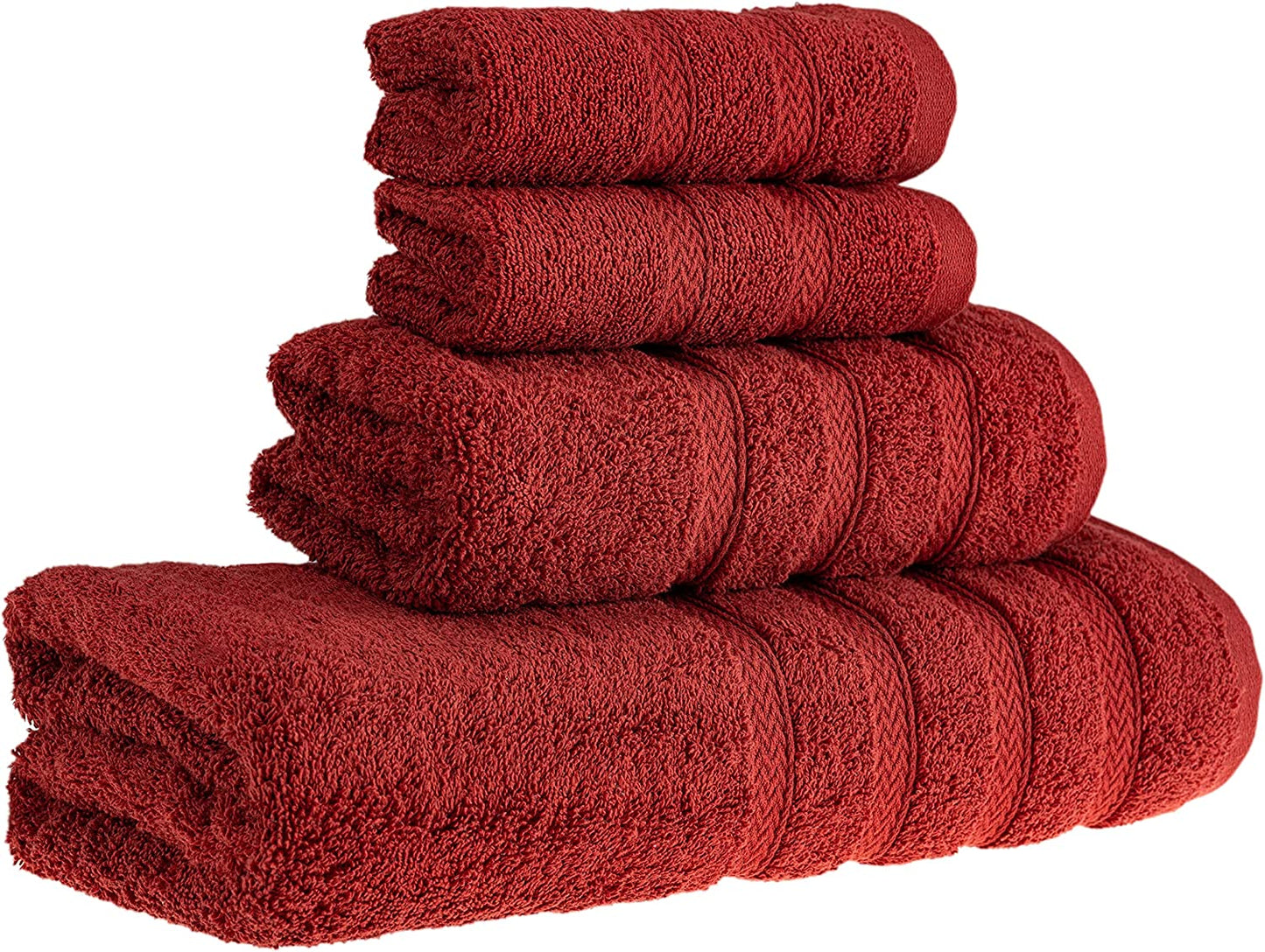 HALLEY Decorative Turkish Towels Set, 4 Pieces - Highly Absorbent & Fade Resistant Fabric, 100% Cotton - 1 Bath Towels, 1 Hand Towels, 2 Washcloths - Red