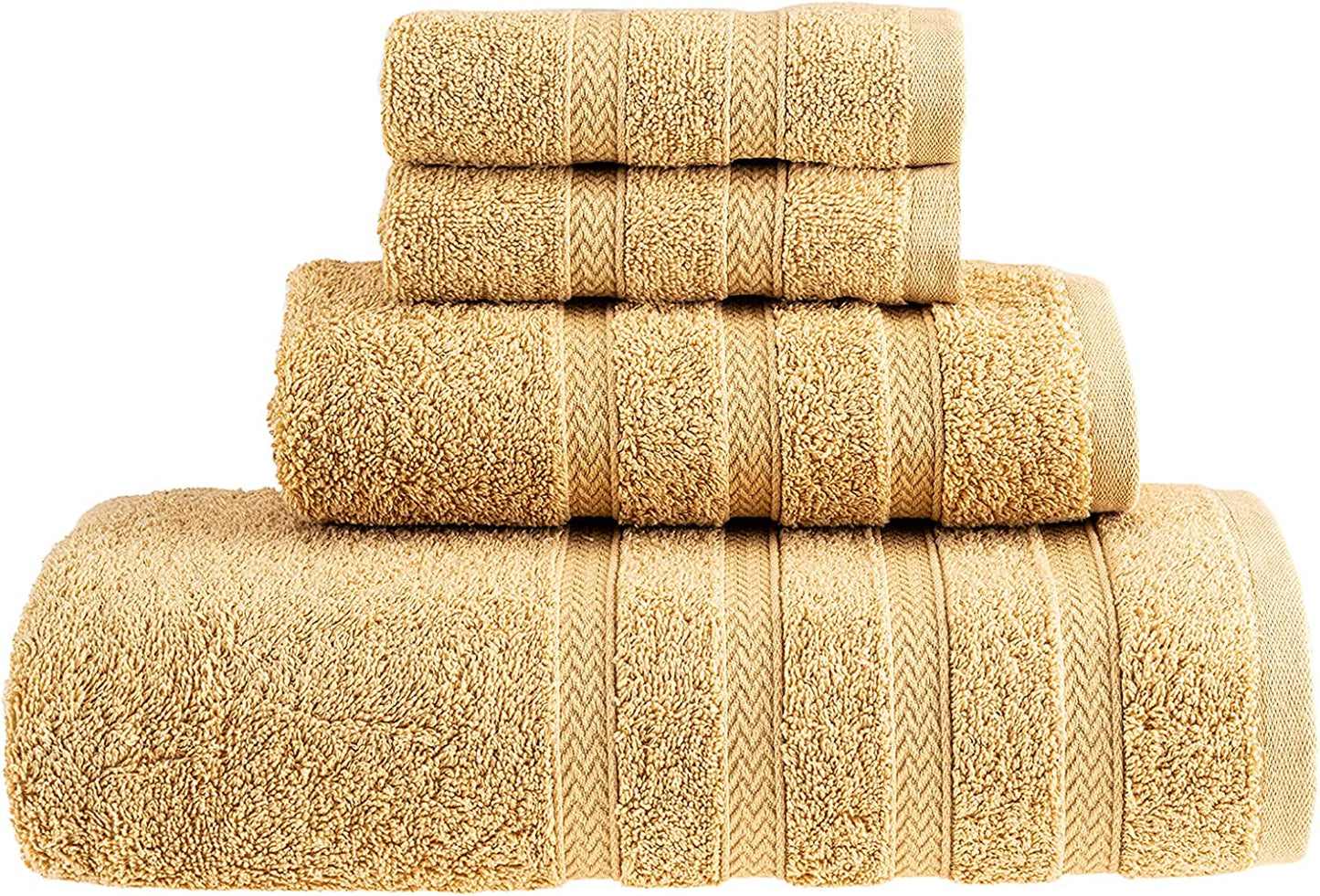 HALLEY Decorative Turkish Towels Set, 4 Pieces - Highly Absorbent & Fade Resistant Fabric, 100% Cotton - 1 Bath Towels, 1 Hand Towels, 2 Washcloths - Yellow