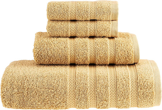 HALLEY Decorative Turkish Towels Set, 4 Pieces - Highly Absorbent & Fade Resistant Fabric, 100% Cotton - 1 Bath Towels, 1 Hand Towels, 2 Washcloths - Yellow