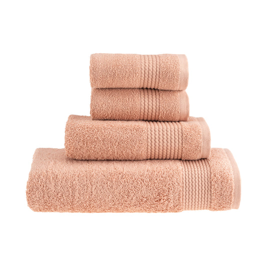 HALLEY Turkish Bath Towels Set – 4 Piece Bathroom Set, Ultra Soft, Machine Washable, Highly Absorbent, 100% Cotton - 650 GSM Luxury Spa Quality, 1 Bath Towels, 1 Hand Towels, 2 Washcloths - Peach