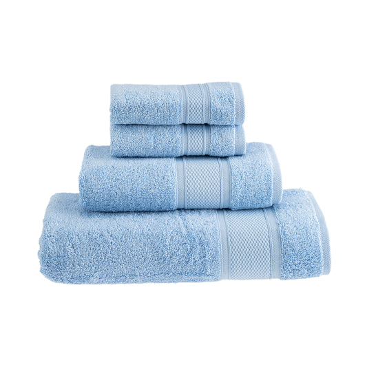 HALLEY Bath Towels 4-Piece Set - 100% Turkish Cotton Ultra Soft, Absorbent Bathroom Towels - Set Includes 1 Bath Towel, 1 Hand Towel, 2 Washcloths - Premium Quality, Machine Washable - Blue