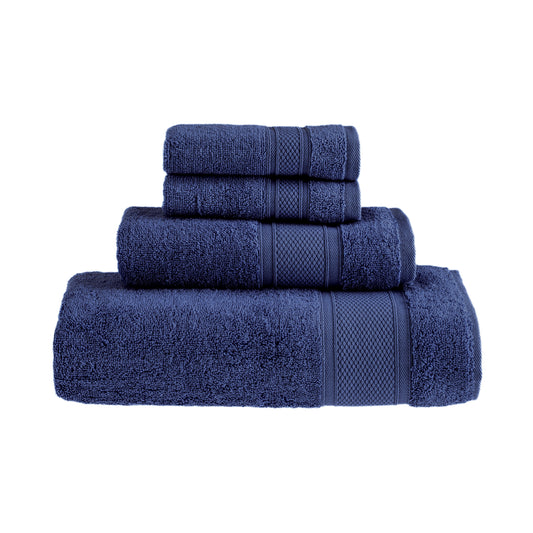 HALLEY Bath Towels 4-Piece Set - 100% Turkish Cotton Ultra Soft, Absorbent Bathroom Towels - Set Includes 1 Bath Towel, 1 Hand Towel, 2 Washcloths - Premium Quality, Machine Washable - Dark Blue