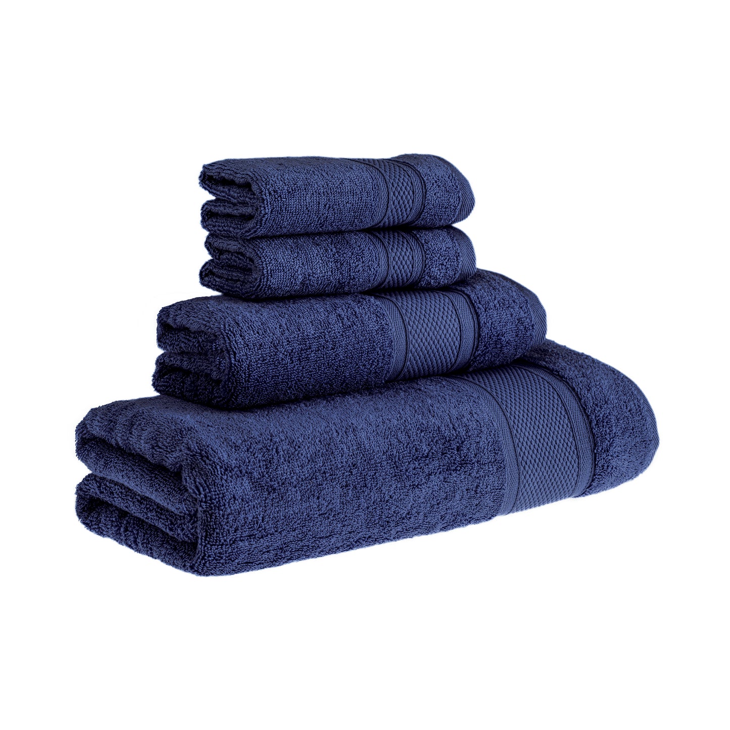 HALLEY Bath Towels 4-Piece Set - 100% Turkish Cotton Ultra Soft, Absorbent Bathroom Towels - Set Includes 1 Bath Towel, 1 Hand Towel, 2 Washcloths - Premium Quality, Machine Washable - Dark Blue