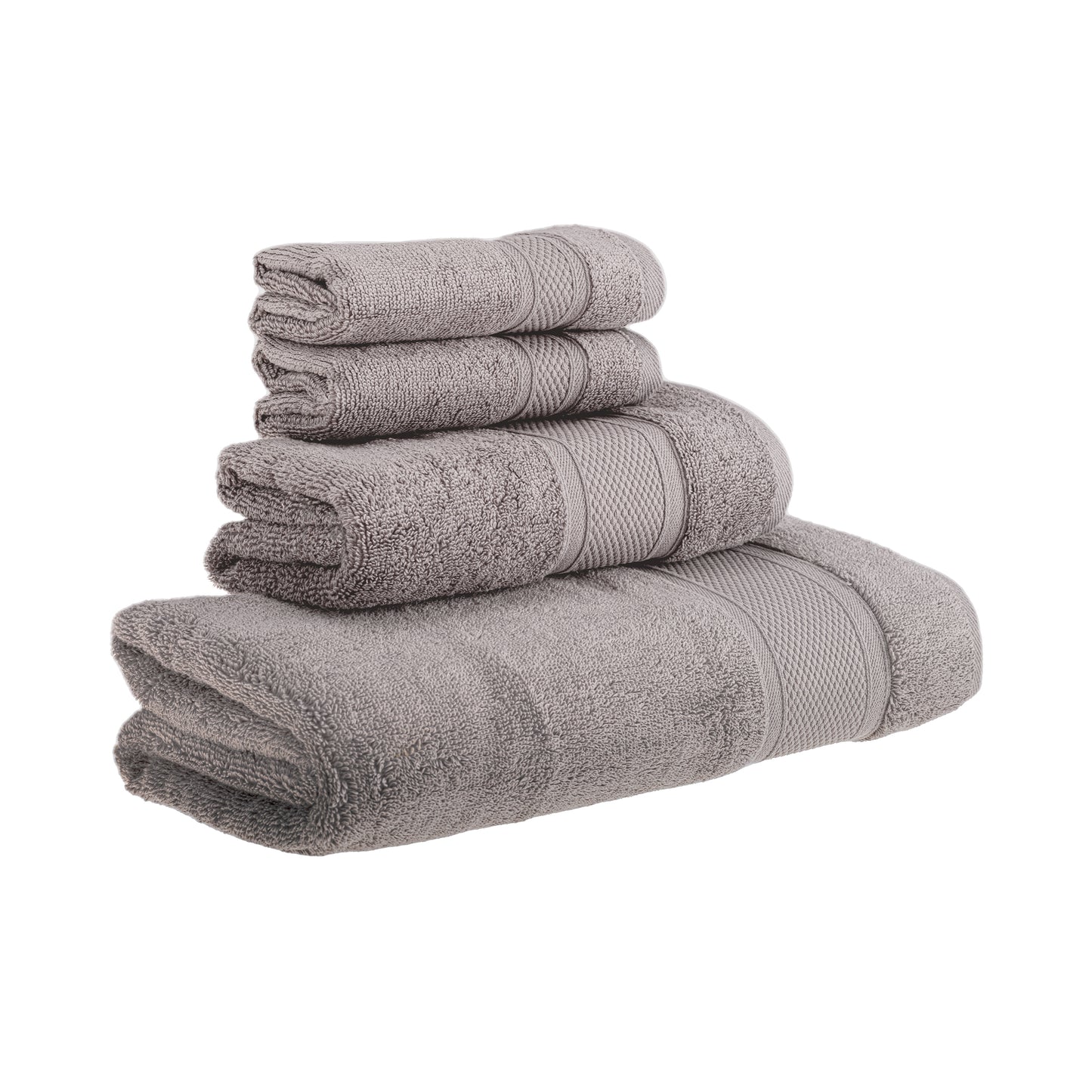 HALLEY Bath Towels 4-Piece Set - 100% Turkish Cotton Ultra Soft, Absorbent Bathroom Towels - Set Includes 1 Bath Towel, 1 Hand Towel, 2 Washcloths - Premium Quality, Machine Washable - Grey