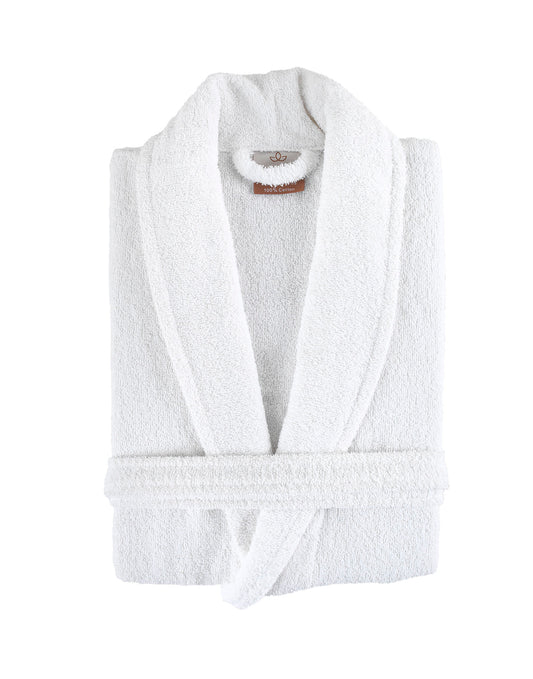 Halley Luxury Bathrobe for Women & Men, Shawl Collar Spa Bath Robes Terry Cotton Ultra Soft Shower Robe with Pockets White (L)