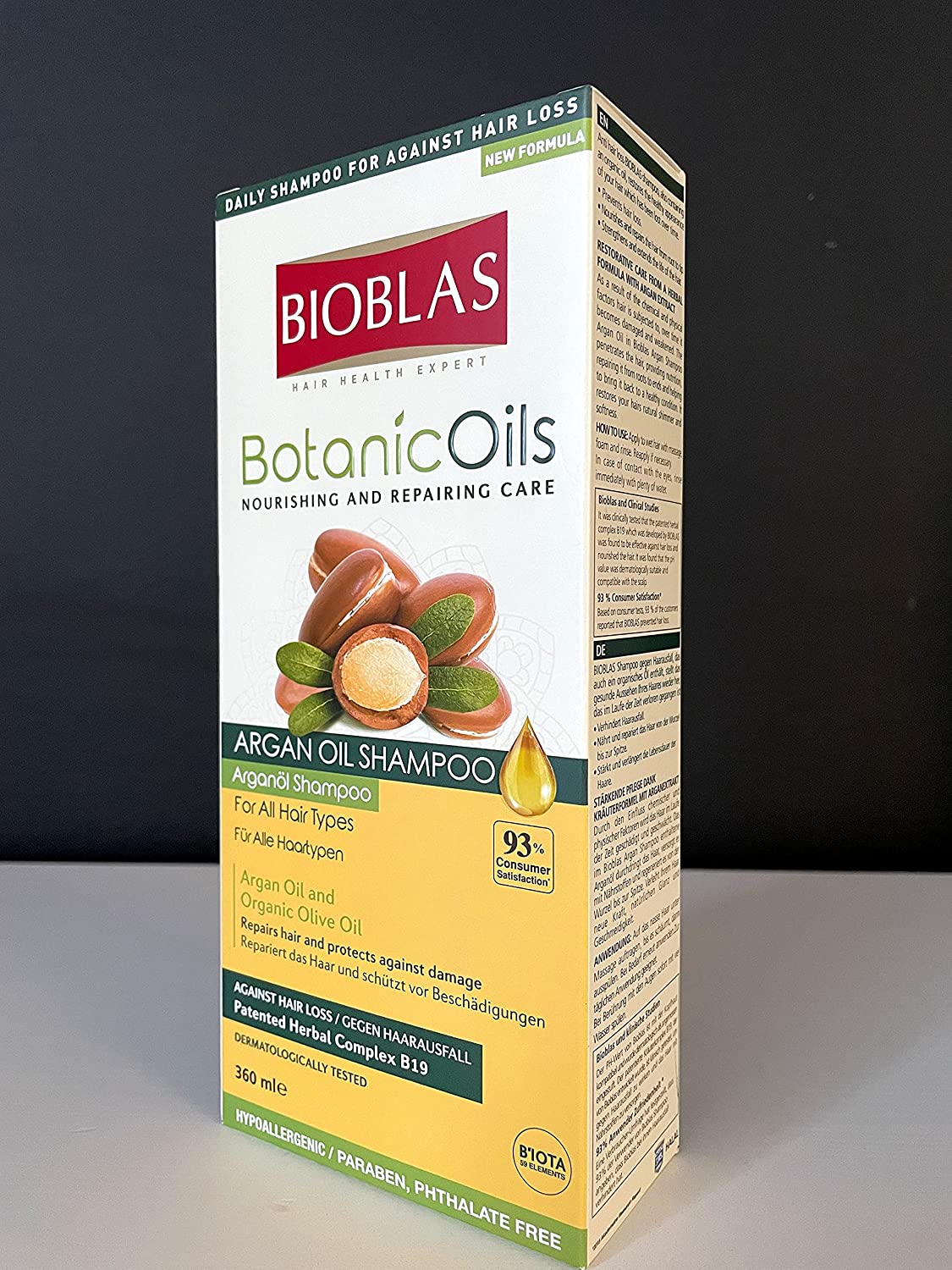 Bioblas Argan Oil & Organic Olive Oil Hair Loss Shampoo for Men and Women, Dermatologically Tested Hypoallergenic - 12 oz