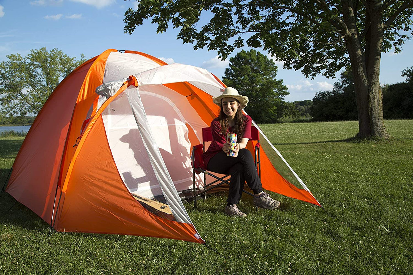 3OWL Everglades 5-Person Tent Perfect for Hiking, Camping, and Outdoors - Orange