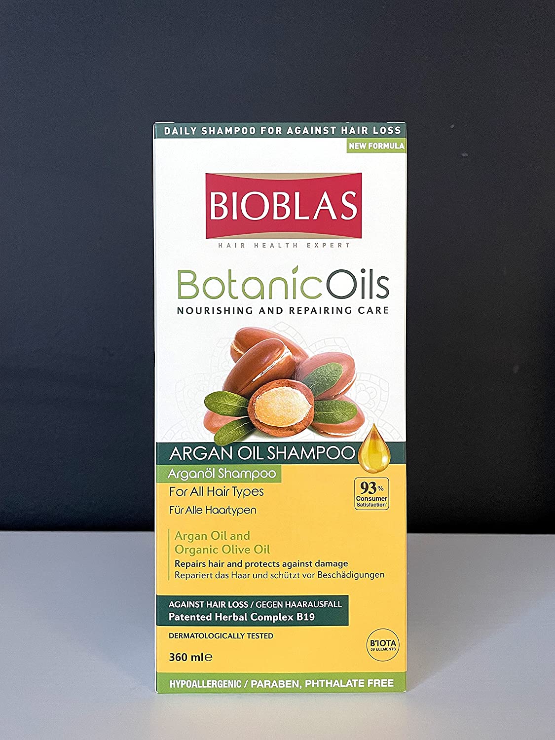 Bioblas Argan Oil & Organic Olive Oil Hair Loss Shampoo for Men and Women, Dermatologically Tested Hypoallergenic - 12 oz