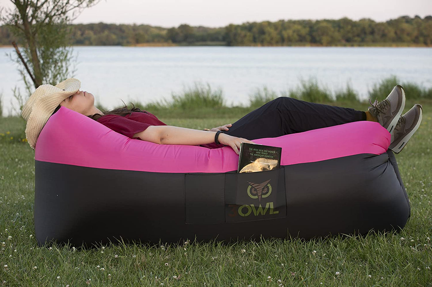 3OWL Dual Color Inflatable Lazy Air Bed - Pink/Black