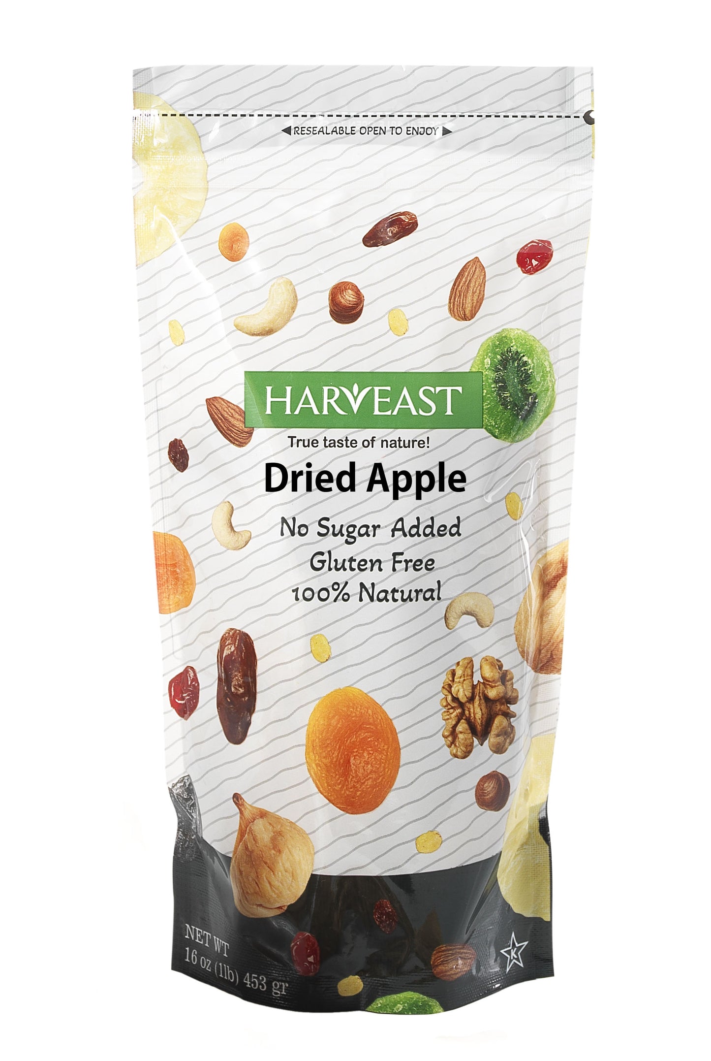 HARVEAST Dried Apple Slices | Unsulfured Gourmet Dehydrated Apples, No Sugar, Gluten Free, Kosher, Vegan, Non-GMO | Dried Sliced Apple Fruit in Resealable Bag, Delicious Healthy Snack 8.81 Oz 1 Pack