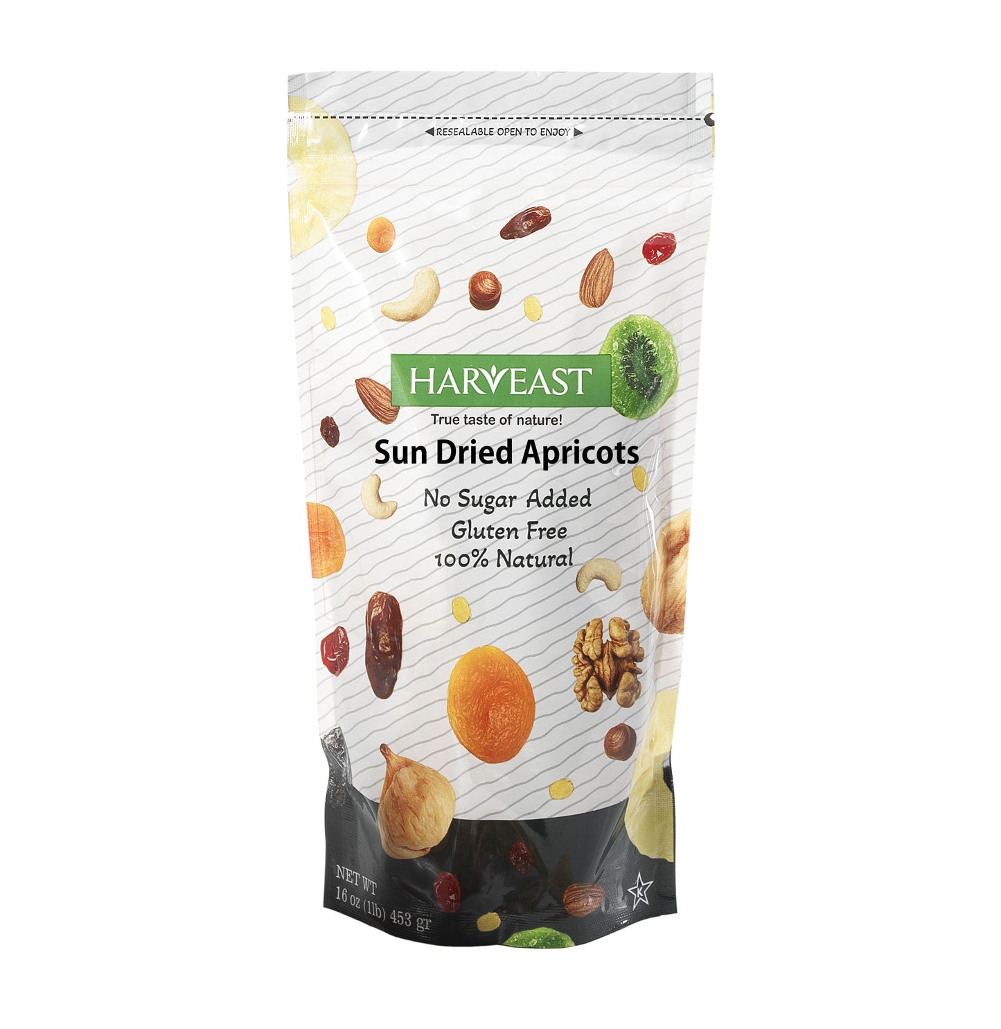 HARVEAST Sun Dried Apricots - Turkish Gourmet Dehydrated Apricots, No Sugar Added, Gluten Free, Kosher, Vegan – Sweet & Fresh Dried Apricots Healthy Snack in Resalable Bag, 1 Lb